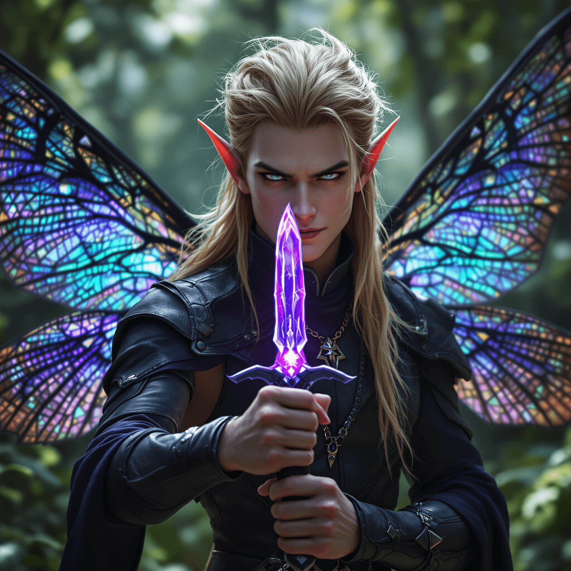 AI generated: Hyper realistic photo, fantasy character portrait, symmetrical art, dungeons and dragons, male fairy...
