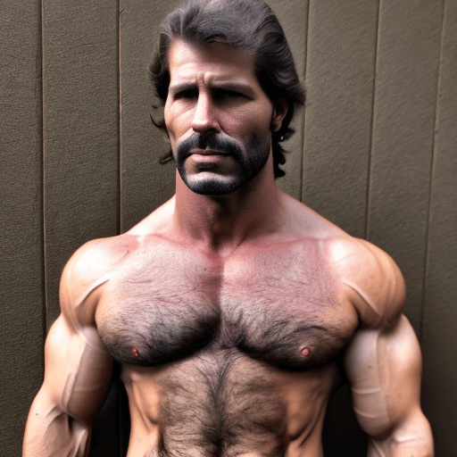 AI generated: 9:16 long shot wide angle photo of a rugged dark stubbled face Italian John Doe macho trucker extrem...
