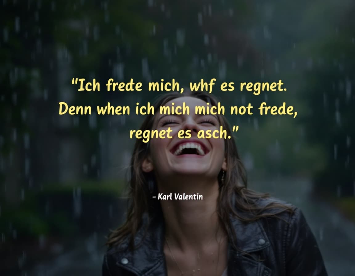AI generated: Text "Ich freue mich, wenn es regnet.
Denn wenn ich mich nicht freue, regnet es auch."
— Karl Valent...