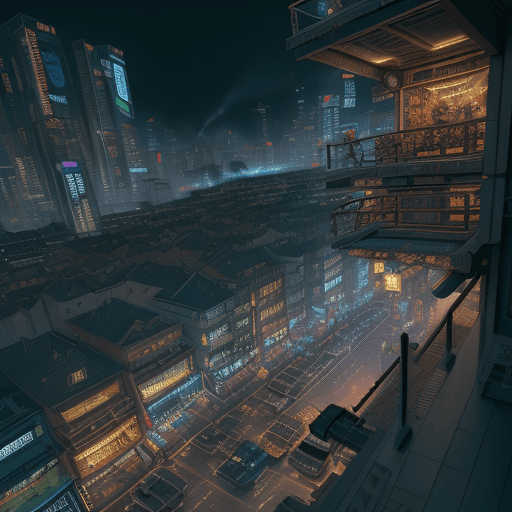 AI generated: ((best quality, masterpiece, RAW photo, digital drawing, cyberpunk style )), high angle shot from ab...