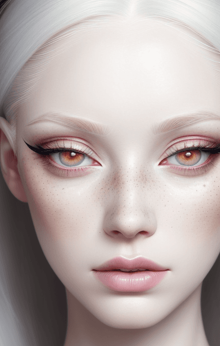 AI generated: A makeup beauty portrait of an albino woman. Extreme close up. Only her eye and part of her face is ...