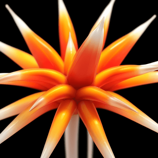 AI generated: red pimpoys, with yellow gradient tips, long white stem with silver spines