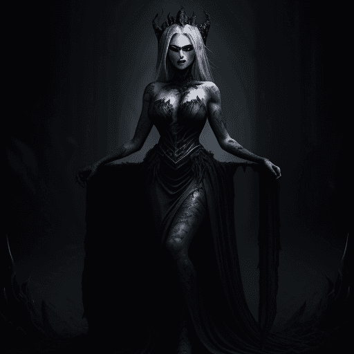 AI generated: a full body portrait of dark queen, dark fantasy randy theme, mystical, zoomed, Dark theme, underwor...