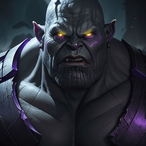 AI generated: body portrait, very angry Thanos orc, intimidating, menacing, powerful, low angle, horror, octane re...