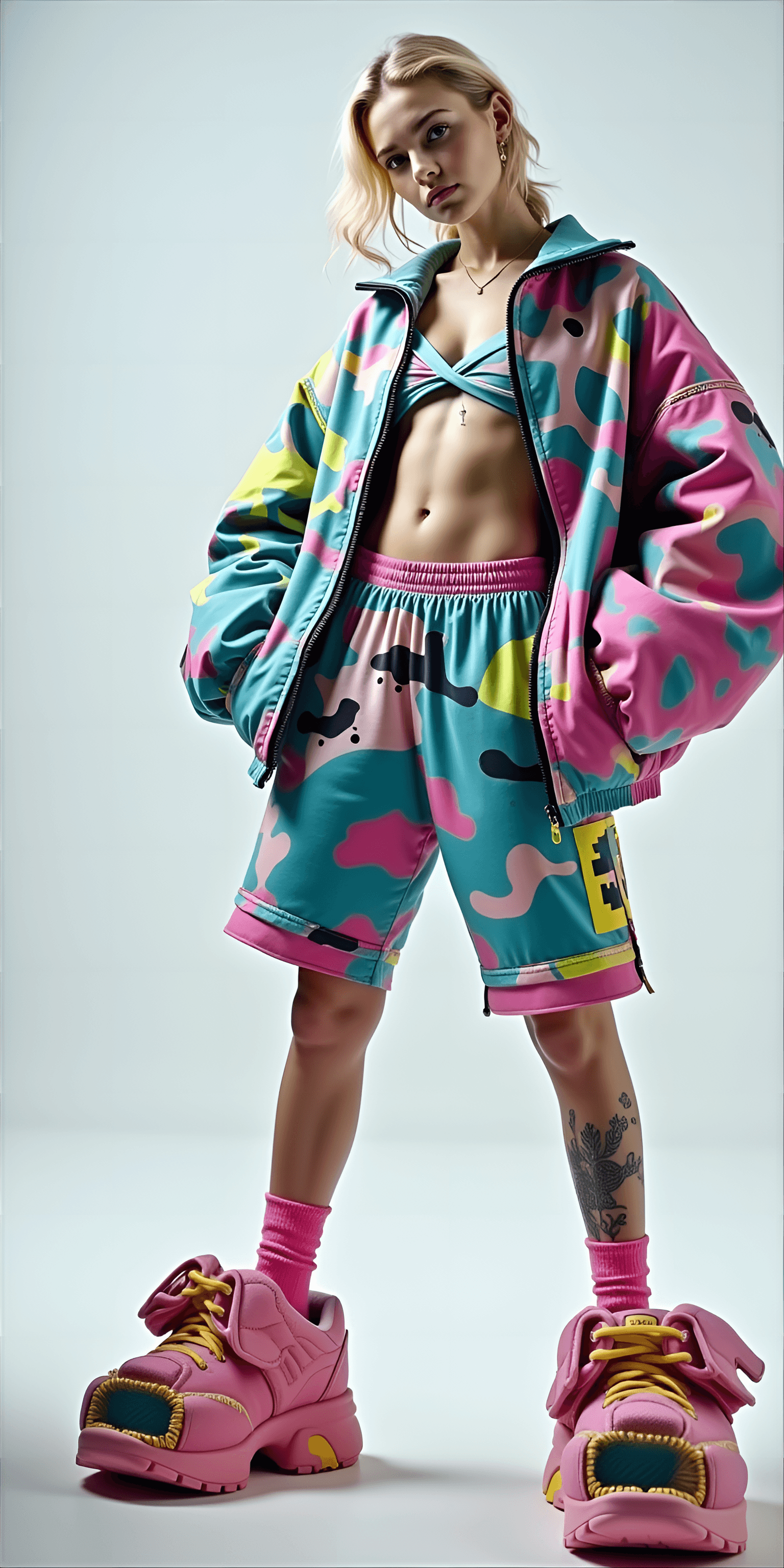 AI generated: young, light-skinned woman, likely in her late teens or early twenties, is the central subject.  She...