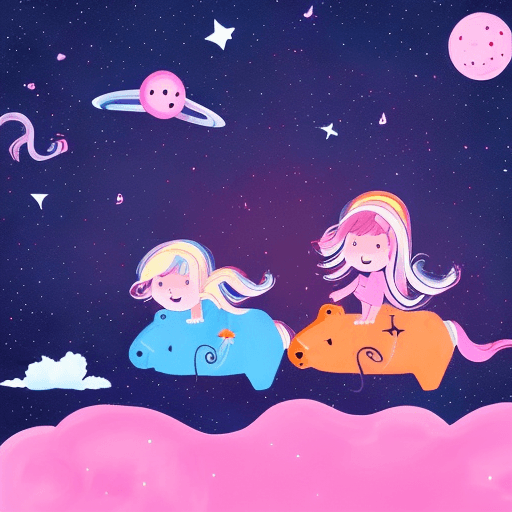 AI generated: four toddler girls riding unicorns in space overlooking a black hole, cinematic, elaborate, elegant,...