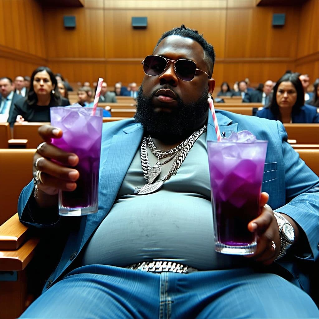 AI generated: fattest american gangster rapper in the world sat in court but he has a purple drink so the whole co...