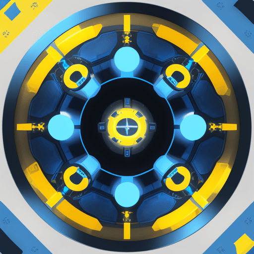 AI generated: A icon of a robo, using blue and yellow colors, logo is circular and has, the robot is in the center...