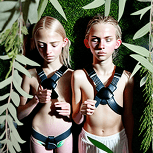 AI generated: Front cover of TweenSauna magazine.  Scandinavian minimal harness tweens sweating profusely in steam...