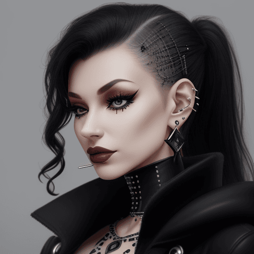 AI generated: a woman, a body piercing professional wearing a black coat, with very delicate piercings on her ears...