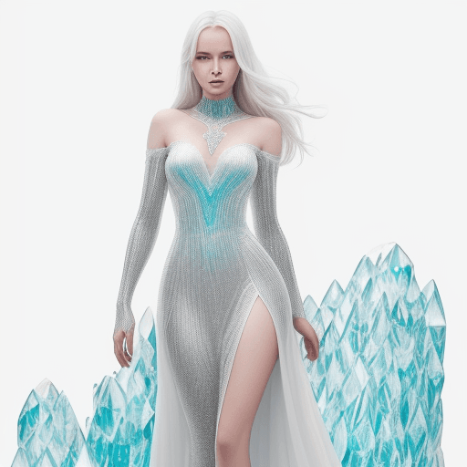 AI generated: An Icelandic woman, beautiful face, perfect figure, long dress made of gelatin, smooth gelatin surfa...