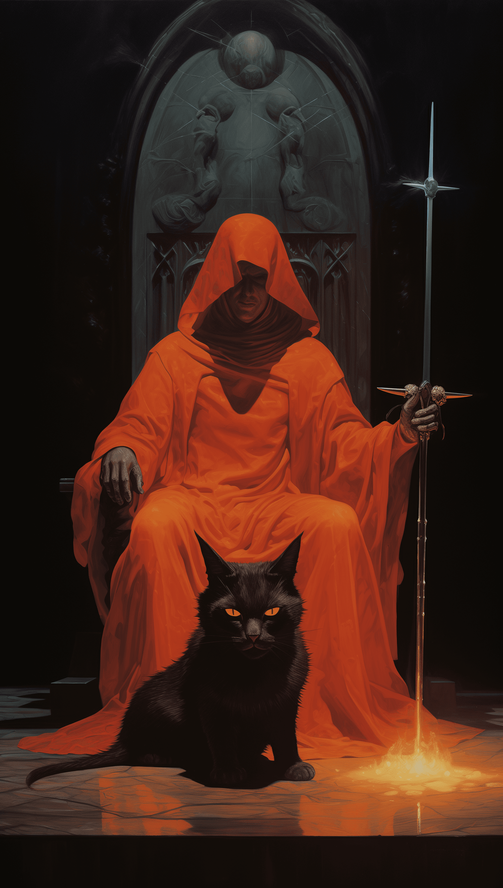 AI generated: A dark fantasy painting in the style of Jean Giraud Moebius of an evil wizard with horns and mask, h...