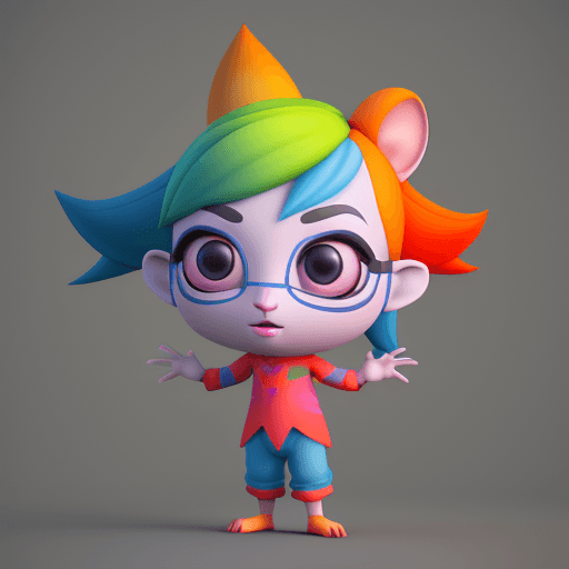 AI generated: 3D Avatar Design, "Playful, Cute, Colorful, Animated, Quirky, " "Unity, " "Blend shape rigging, " "B...