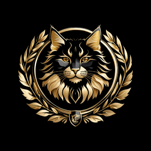 AI generated: Craft a unique and sophisticated logo highlighting a 24k Gold MaineCoon Cat face enclosed within a 2...