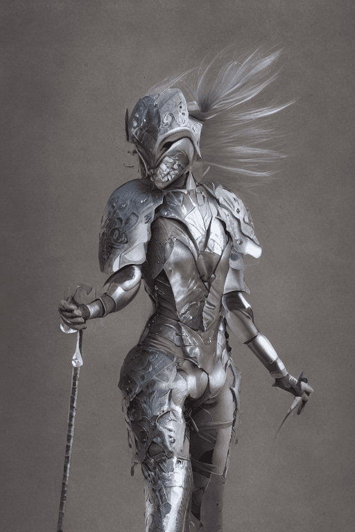 AI generated: a warrior woman, metal armor ninja still, fabric ninja mask, fantasy still detailed eyes, (highly de...