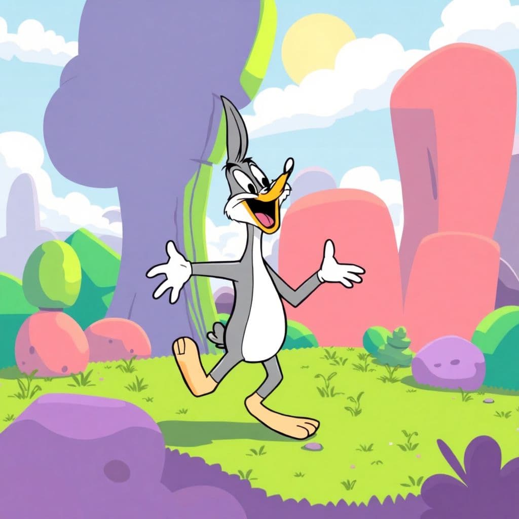 AI generated: dodo like on looney tunes dancing crazy in a mario brothers landscape
