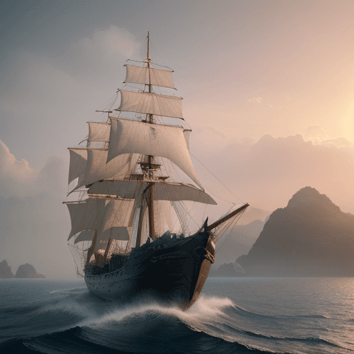 AI generated: Photo of a ultra realistic sailing ship, dramatic light, pale sunrise, cinematic lighting, battered,...