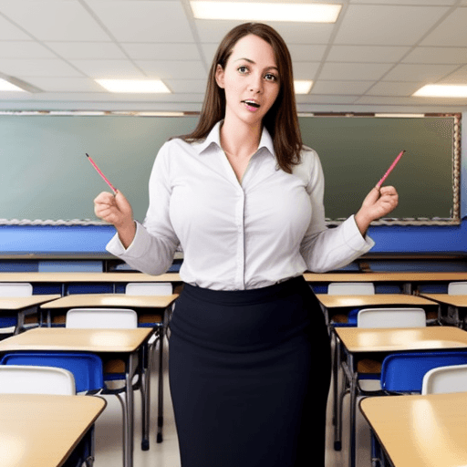 AI generated: teacher stands in a full classroom and shows her vagina