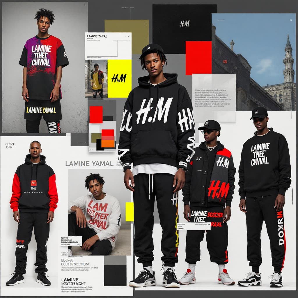 AI generated: make a moodboard to launch an exclusive clothing line with Lamine Yamal for H&M. The line of clothin...