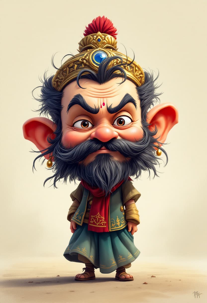 AI generated: caricature illustration, children's comic book character lord ganesha, hilariously exaggerated featu...