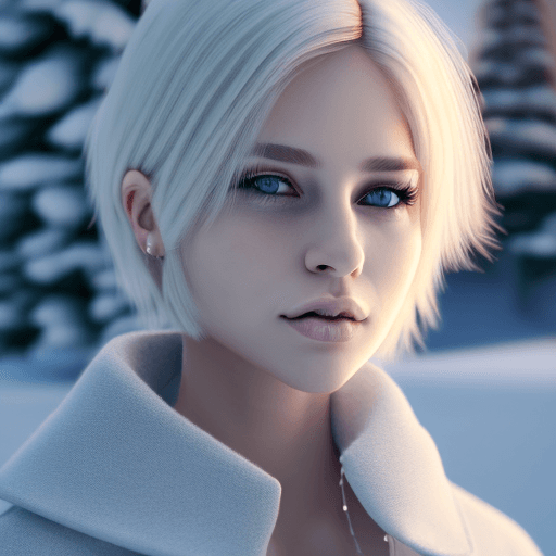 AI generated: ultra detailed, detailed, girl with short hair blonde, natural, realistic, cinematic, light, snow