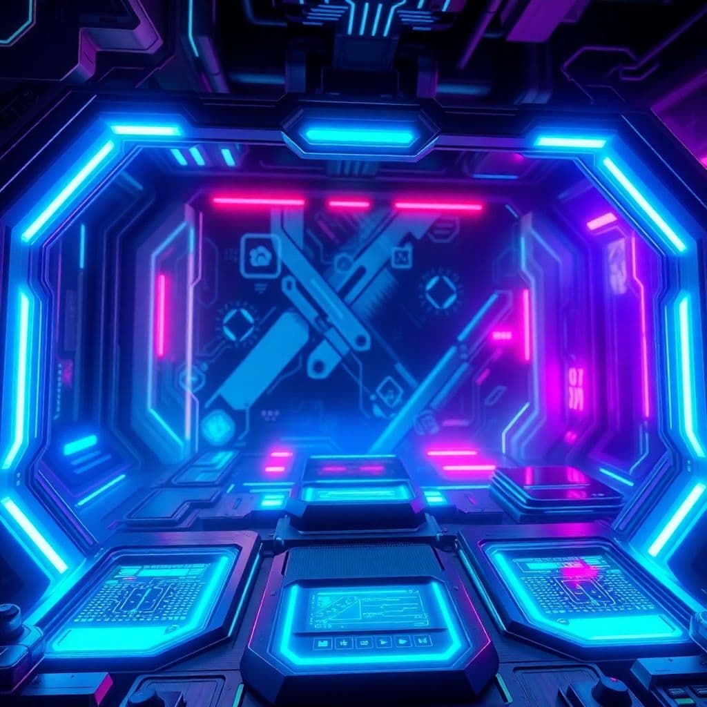 AI generated: Create a dynamic gaming stream layout with a futuristic sci-fi theme. The layout should include spac...