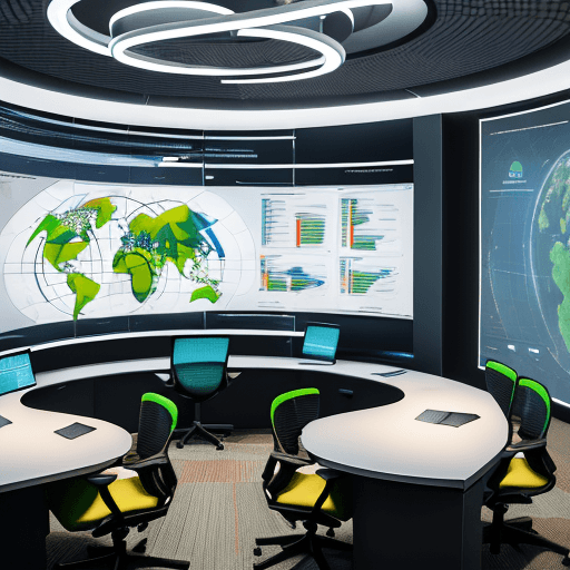AI generated: High-resolution, futuristic office environment with a warm, humanized atmosphere. The space is fille...