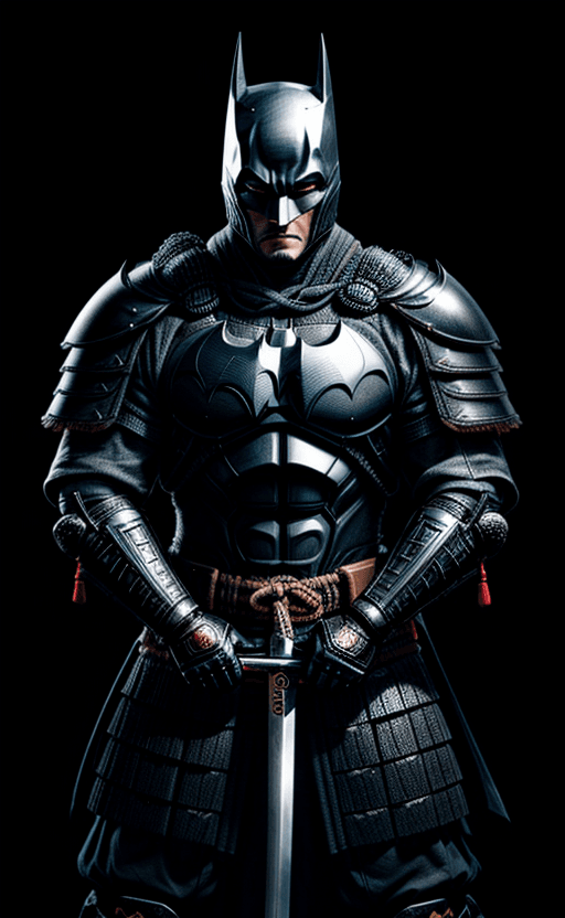 AI generated: a samurai using armor based on batman, heavy armored, holding a katana sword, japanese style, photor...