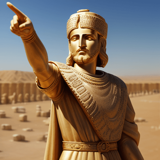AI generated: Cyrus the Great, commanding and pointing towards camera right