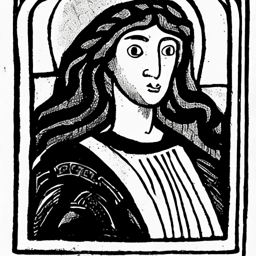 AI generated: medieval book illustration, image of a person or people, black and white, white background