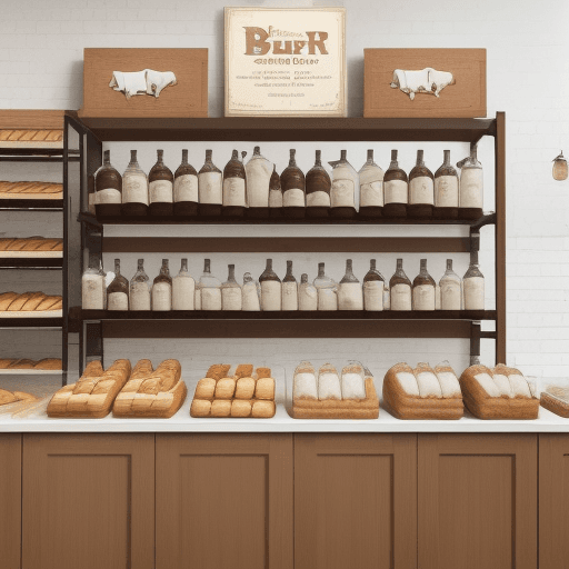 AI generated: Image of a bakery shelf with a glass or bottle of cow's milk, accompanied by an image of a herd of o...