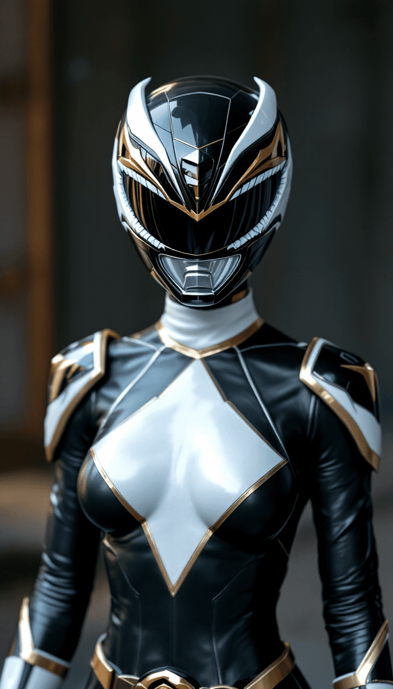 AI generated: Photo of a ultra realistic female African power ranger posed symmetrically ready for battle, in afri...