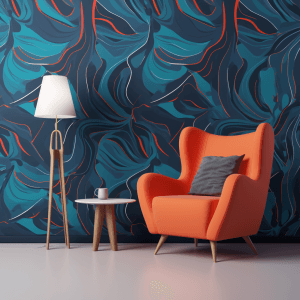 AI generated: A vibrant, 90s Pattern design, with flowing lines and a pop of bright orange, capturing the essence ...