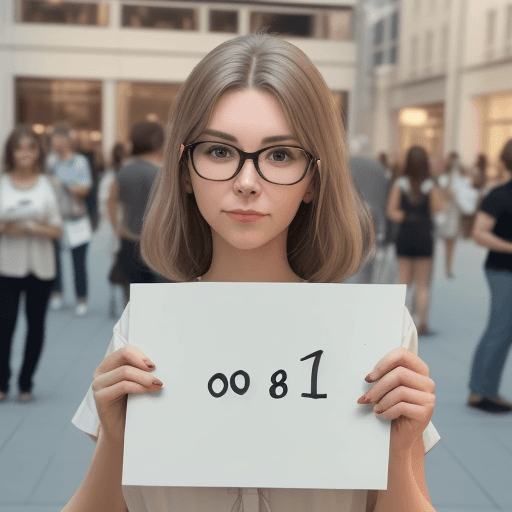 AI generated: Selfie of a lady holding a handwritten small sign that says, “08/04/24” “username” 