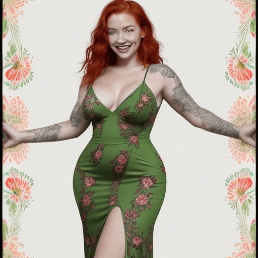 AI generated: A captivating look at a woman with vibrant red hair and freckles. She has green eyes and is smiling ...