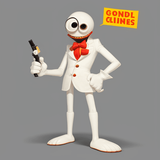 AI generated: a anthropomorph Cereal bowl with cartoon stick legs and arms, White gloves on his hand with 4 finger...
