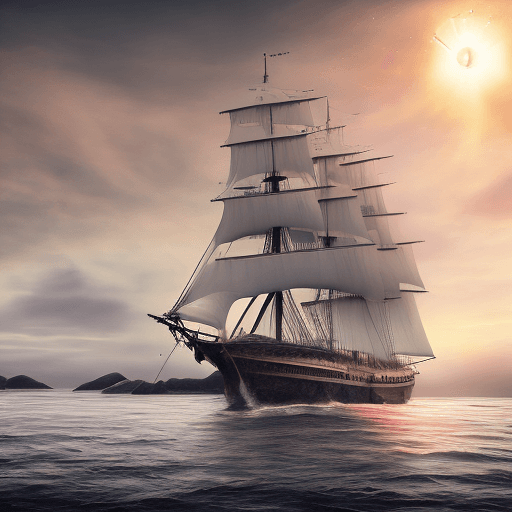 AI generated: Photo of a ultra realistic sailing ship, dramatic light, pale sunrise, cinematic lighting, battered,...