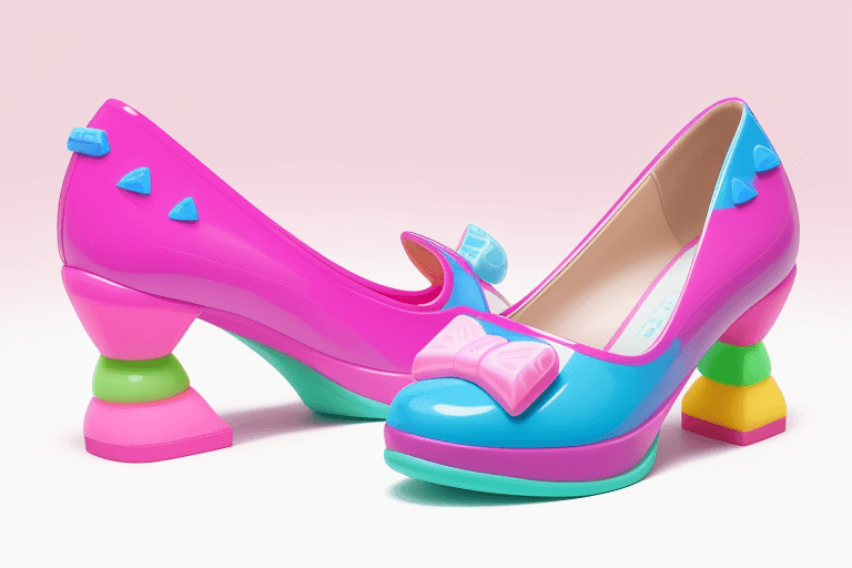 AI generated: Create a Melissa pair of shoe with the Fini candy aesthetic, it must be very fun and colorful. Use t...