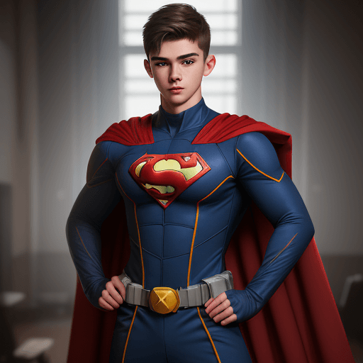 AI generated: Young Guy, 21 Years Old, Superhero Academy Cadet Costume, Battle Robe Training Suit, Masterpiece, Pe...