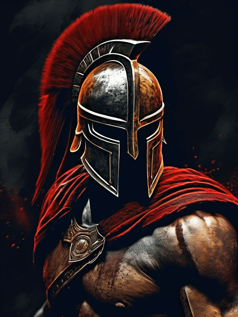 AI generated:  A spartan warrior, powerful, invincible, badass, brutal, epic composition, digital painting, (expre...