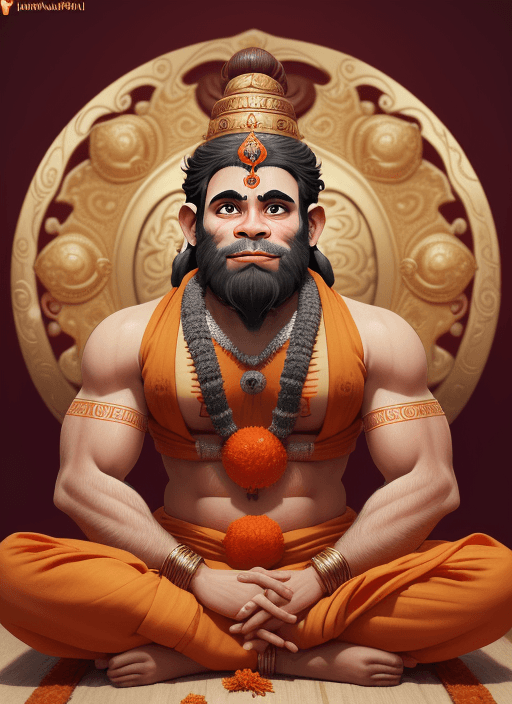 AI generated: Create a high quality picture of lord Hanuman ji and a 30 year old man , man praying to lord hanuman...