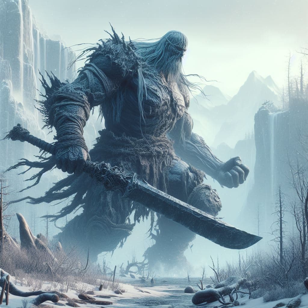 AI generated: an extraordinary 3D rendering featuring Yhorm the Giant from Dark Souls 3. Immerse Yhorm in a vast a...