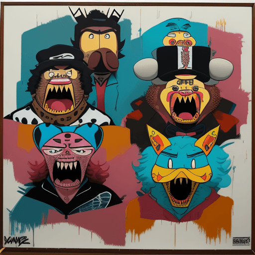 AI generated: jay bennett tv program 'loudonian', 1987, acrylic on canvas, 45 x 36 in, in the style of graffiti-in...