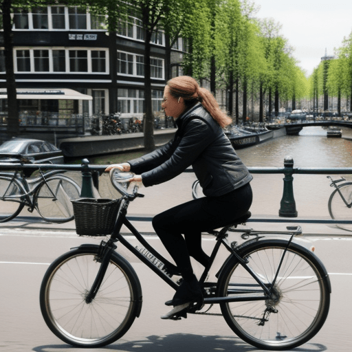 AI generated: a woman riding a bicycle in amesterdam