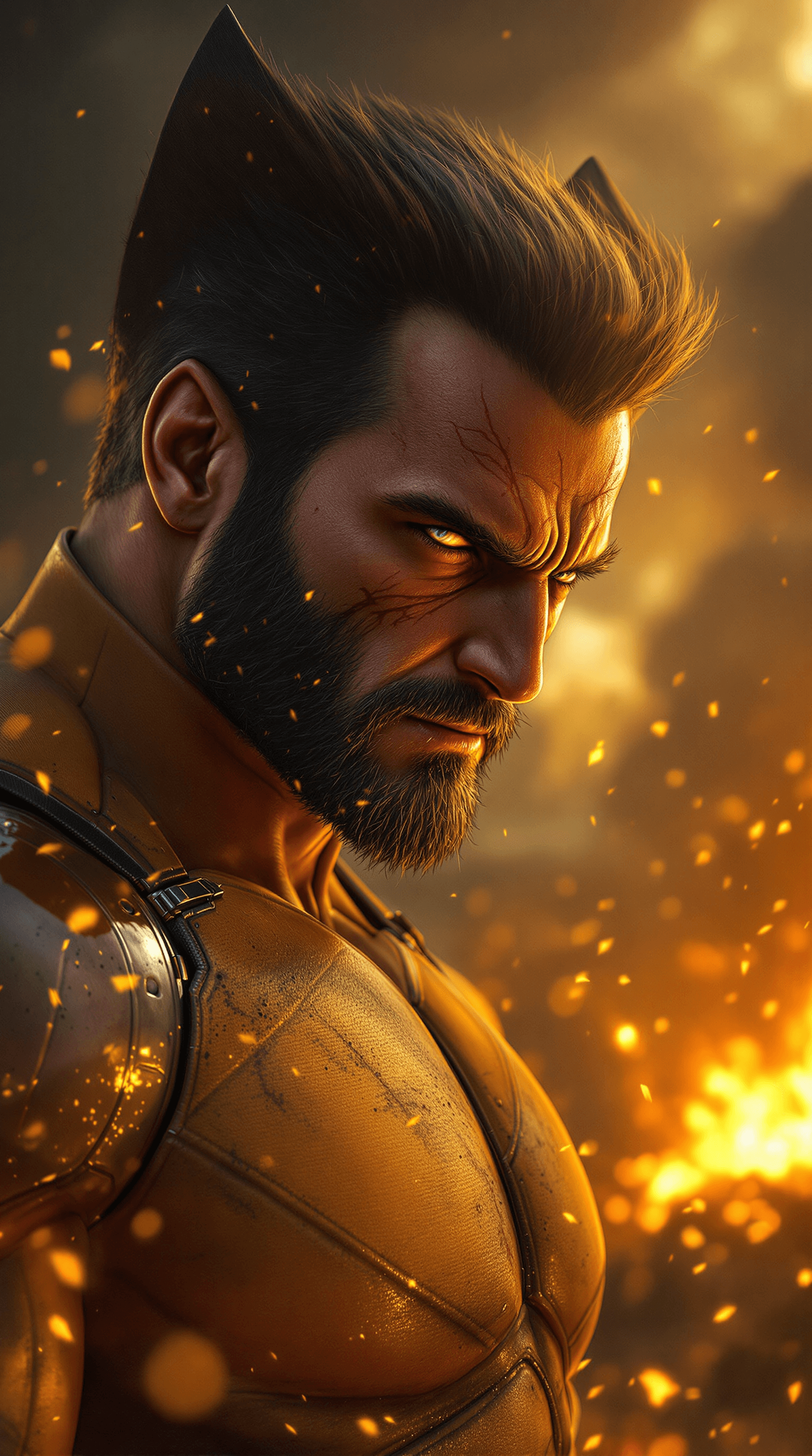AI generated: "Um retrato épico e ultra-detalhado de corpo inteiro do Wolverine, capturado no auge de sua fúria, p...