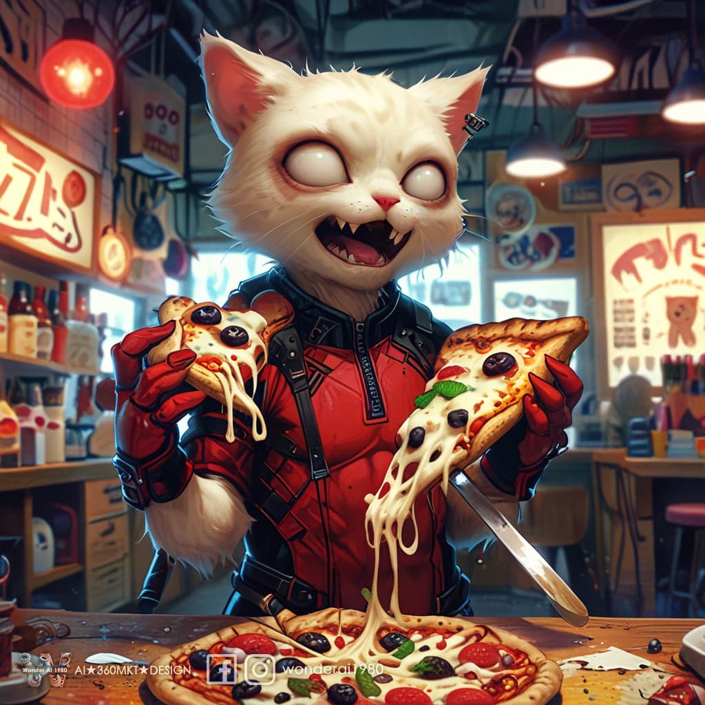 AI generated: striking visual tension and dramatic flair, ((an anthropomorphic cream cat)), expressive, laugh, dre...