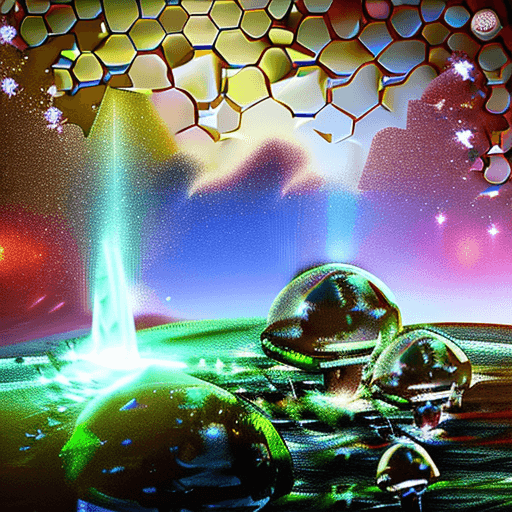 AI generated: city illuminated by a red and blue light, with a lot of mushrooms, a stream of water, a city made of...
