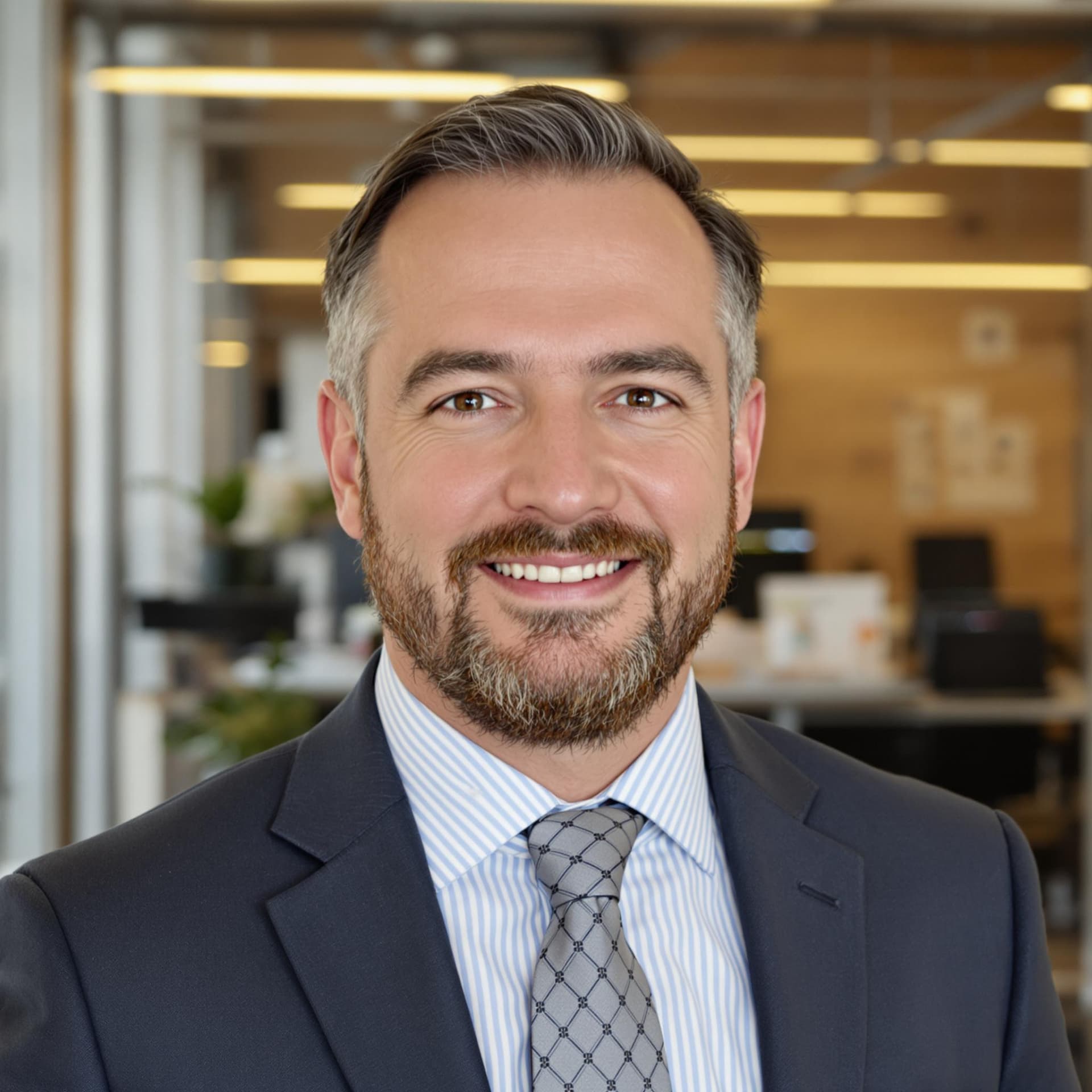 AI generated: business man posing against office background