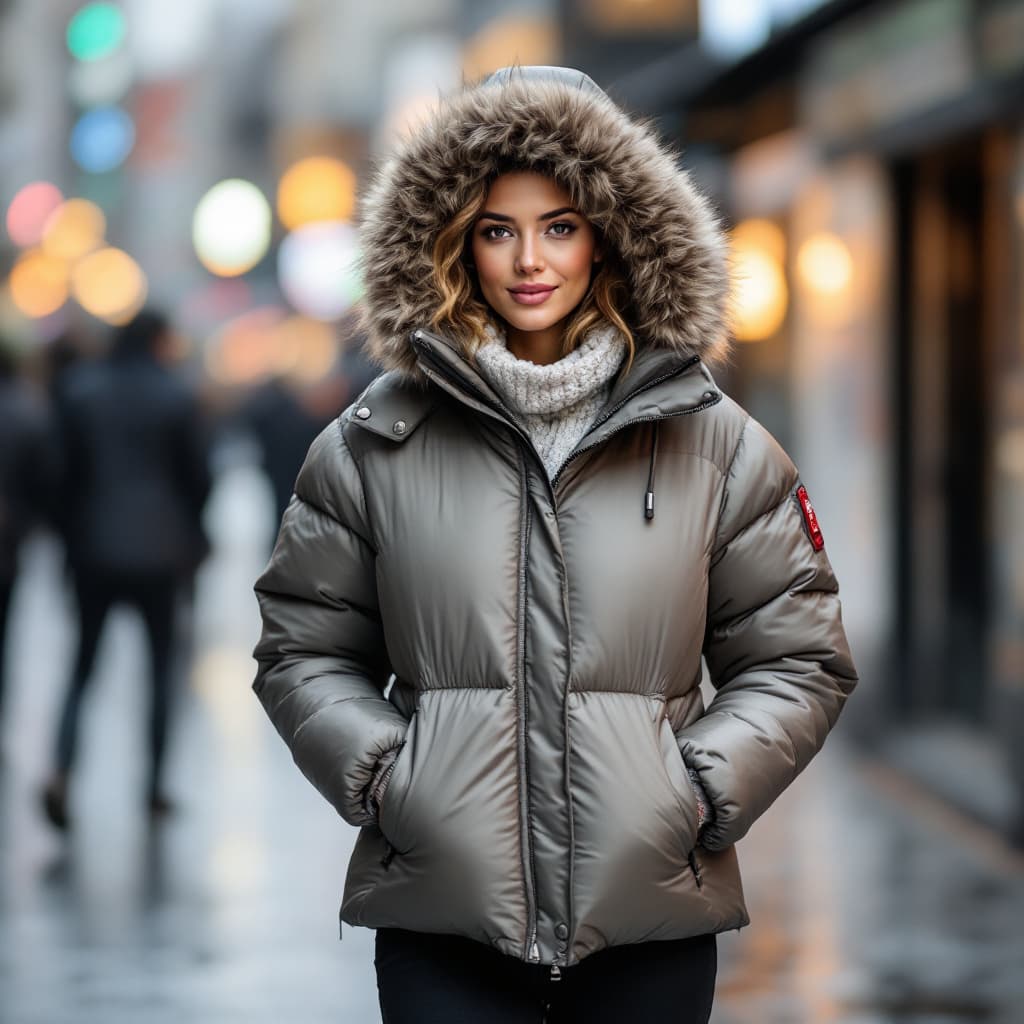 AI generated: women in pufferjacket
