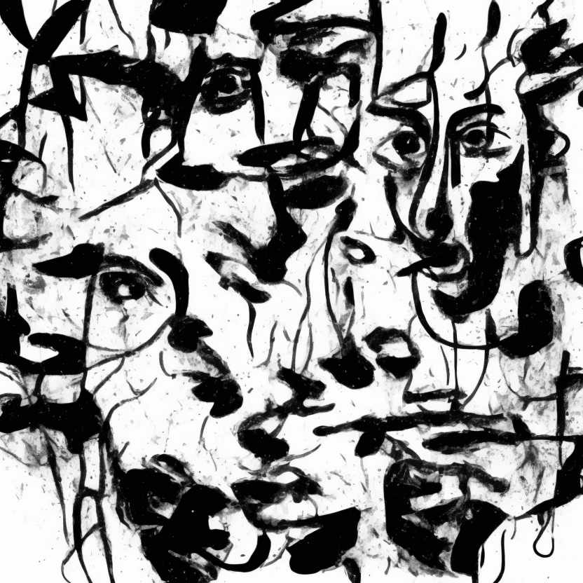 AI generated: abstract faces  Negative art Illustration, black drawing on white background
